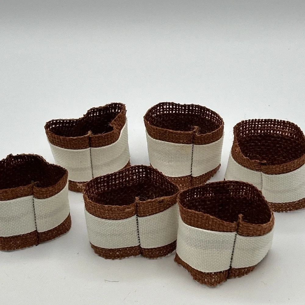Set Of 6 Handmade Hand Cross Stitched Napkin Rings Fall Pumpkin Harvest